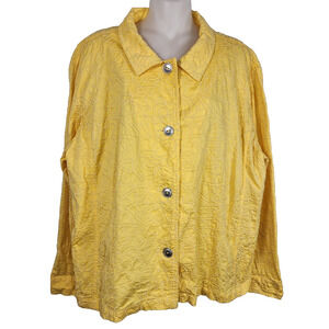 Chico's Womens Floral Embroidered Shacket Jacket Size 3 XL Yellow Classic Mature
